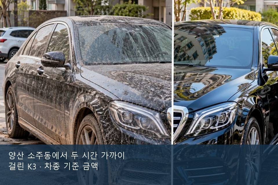 양산 소주동에서 두 시간 가까이 걸린 K3 · 차종 기준 금액